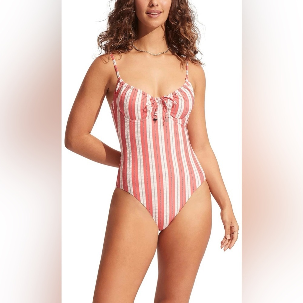 Seafolly Women's Standard Underwire Tie Front One Piece Swimsuit- Size 4
